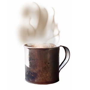 a steaming mug of tea