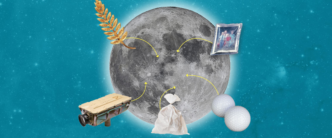 various objects with arrows pointing to the moon