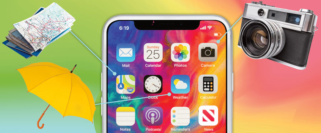 An iphone with  several things you can find on and through using it