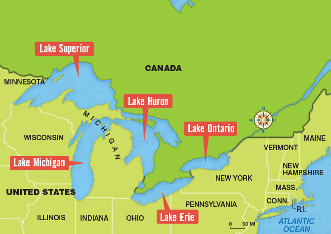Enlargeable map of the Great Lakes