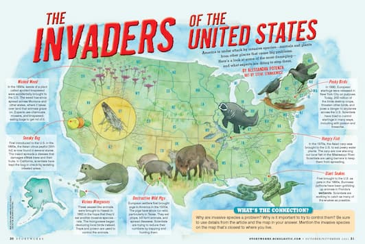 Map of where different invasive species can be found in America