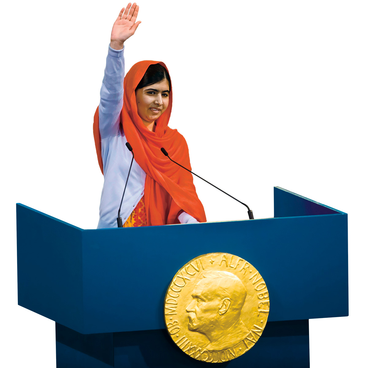 Image of Malala giving a speech at a podium
