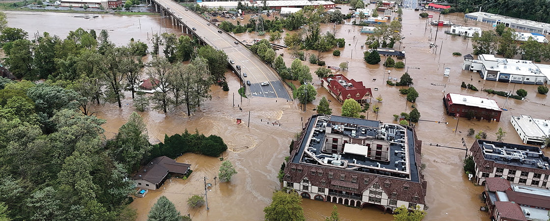 Bird's eye view of a flooded city