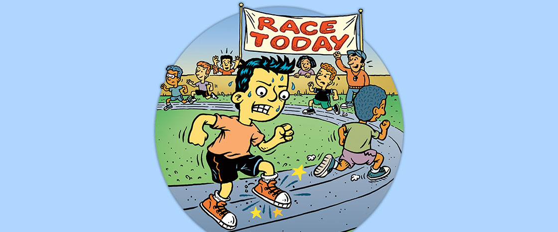 Illustration of frustrated runner at a race